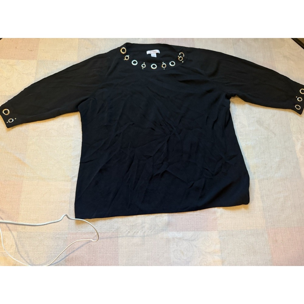 Dressbarn Women's 18/20 Black Embellished Grommet Sleeve Top Plus Size Blouse—1